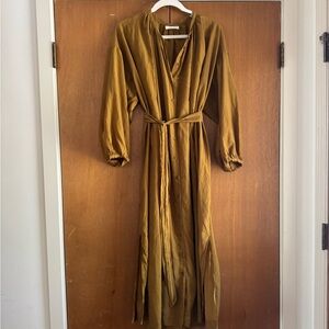 Doen Yellow Wrap Tie Front Gown with Bishop Sleeves